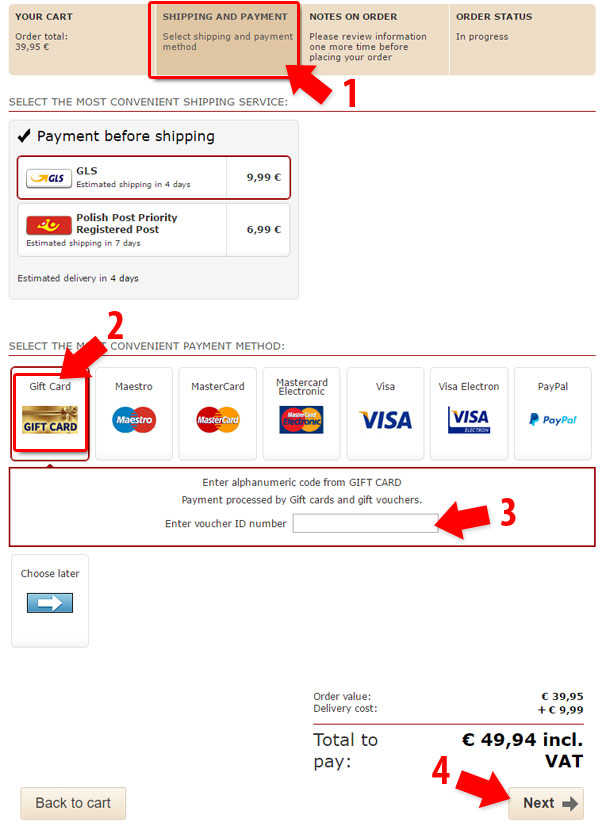 Gif Card how to pay